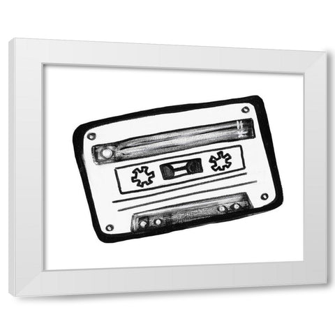 Cassette Sketch White Modern Wood Framed Art Print by Tava, Alexandria