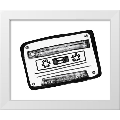 Cassette Sketch White Modern Wood Framed Art Print by Tava, Alexandria