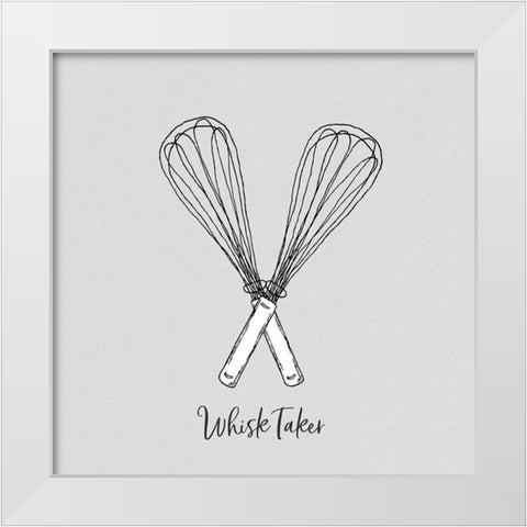 Whisk Taker White Modern Wood Framed Art Print by CAD Designs