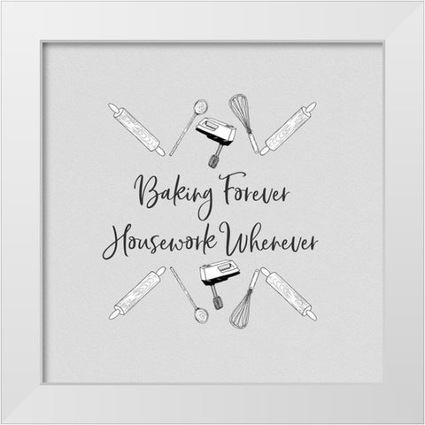 Baking Forever White Modern Wood Framed Art Print by CAD Designs