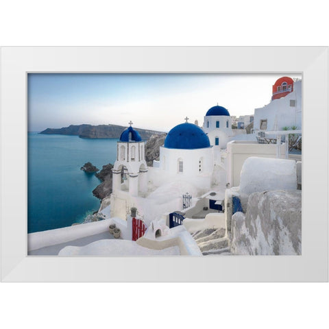 Santorini Sunrise White Modern Wood Framed Art Print by Delimont, Danita