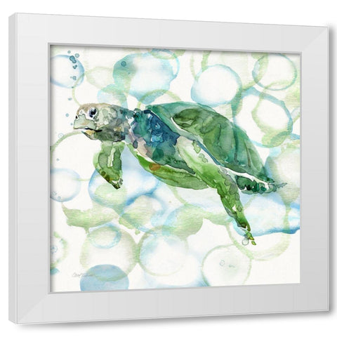 Turtle Bubbles II White Modern Wood Framed Art Print by Robinson, Carol