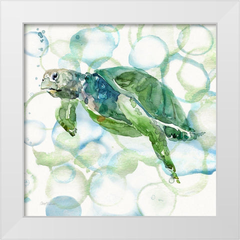 Turtle Bubbles II White Modern Wood Framed Art Print by Robinson, Carol
