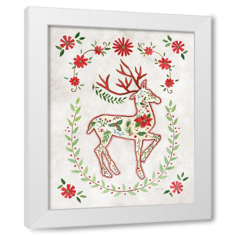 Christmas Folk Reindeer White Modern Wood Framed Art Print by Tava Studios