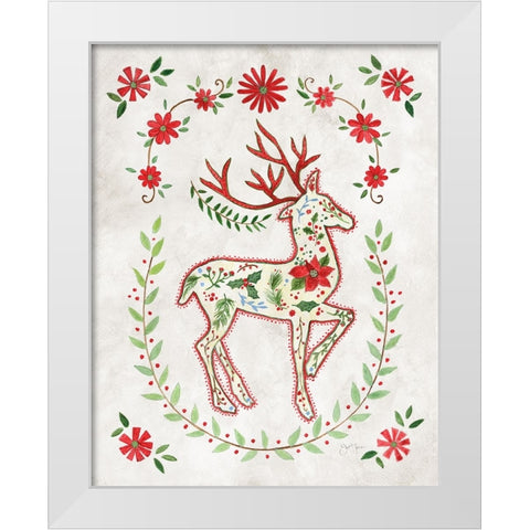 Christmas Folk Reindeer White Modern Wood Framed Art Print by Tava Studios