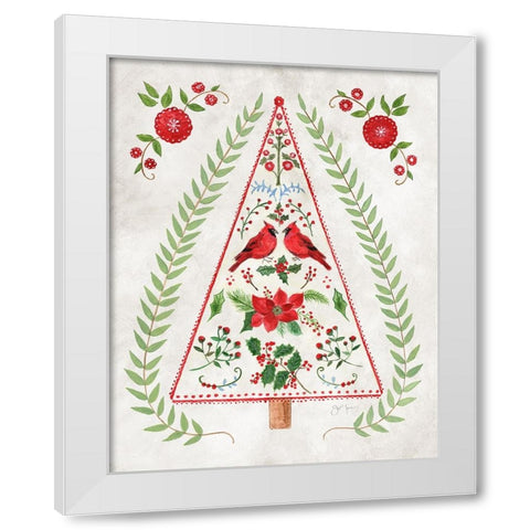 Christmas Folk Tree White Modern Wood Framed Art Print by Tava Studios