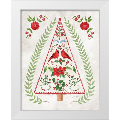 Christmas Folk Tree White Modern Wood Framed Art Print by Tava Studios