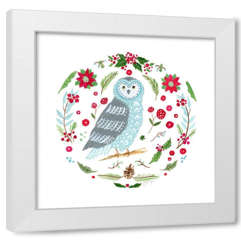 Christmas Folk Owl White Modern Wood Framed Art Print by Tava Studios