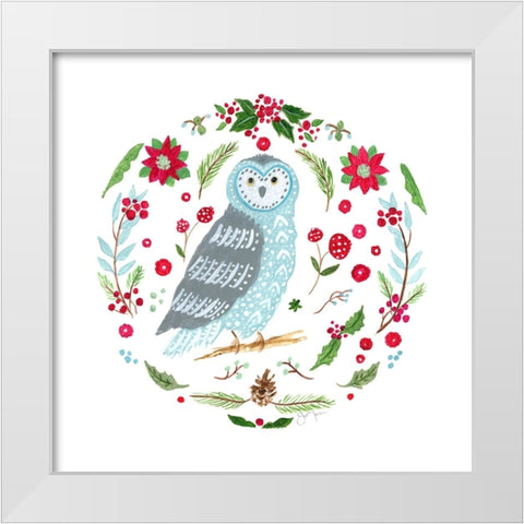 Christmas Folk Owl White Modern Wood Framed Art Print by Tava Studios