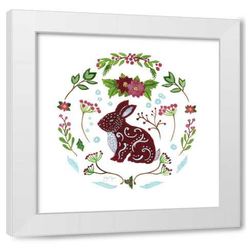 Christmas Folk Rabbit White Modern Wood Framed Art Print by Tava Studios