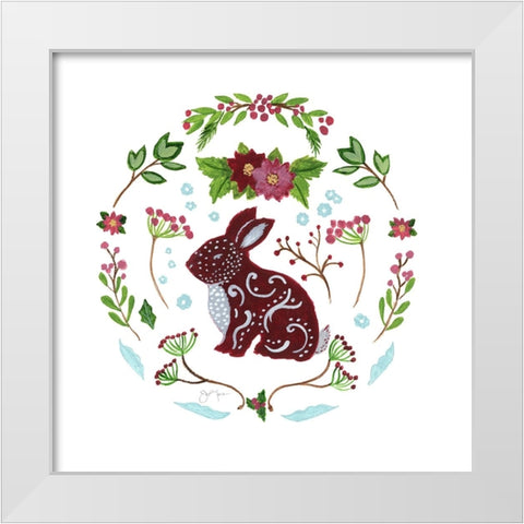 Christmas Folk Rabbit White Modern Wood Framed Art Print by Tava Studios