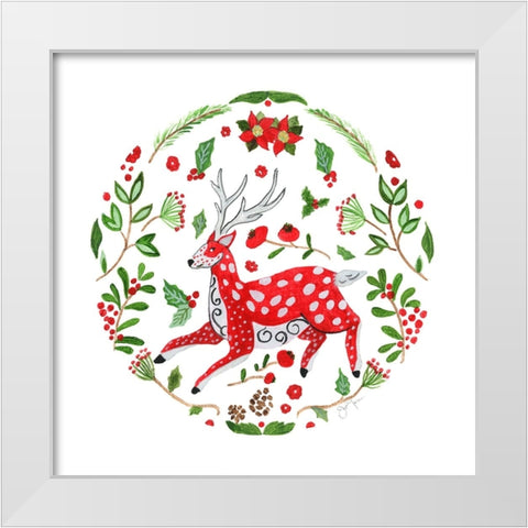 Christmas Folk Deer White Modern Wood Framed Art Print by Tava Studios