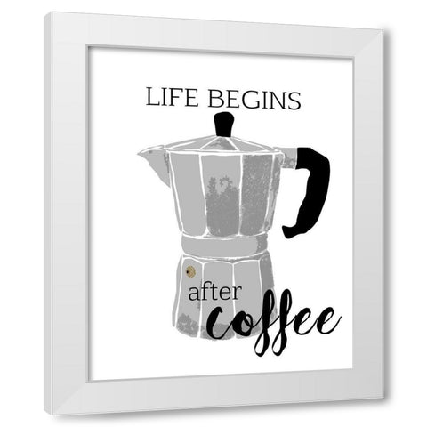 Begins After Coffee White Modern Wood Framed Art Print by Santiago, Daniela