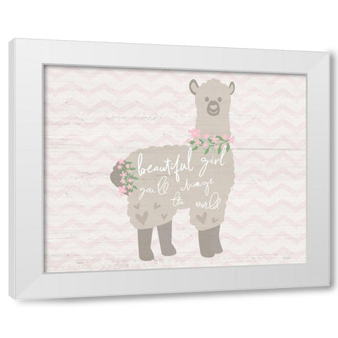 Floral Llama White Modern Wood Framed Art Print by Carpentieri, Natalie