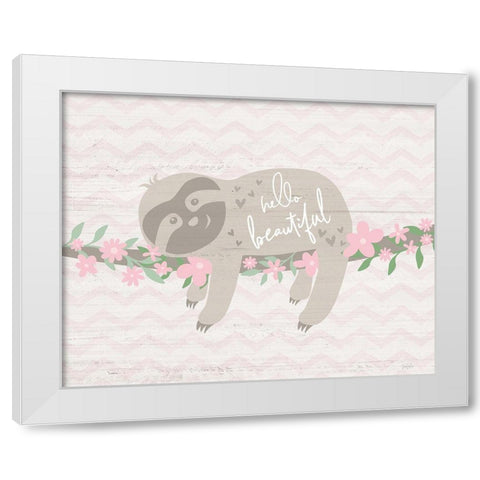 Floral Sloth White Modern Wood Framed Art Print by Carpentieri, Natalie