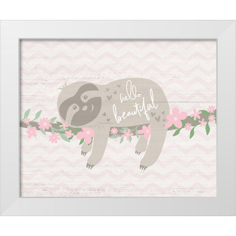 Floral Sloth White Modern Wood Framed Art Print by Carpentieri, Natalie