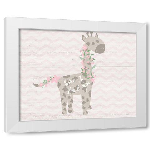 Floral Giraffe White Modern Wood Framed Art Print by Carpentieri, Natalie