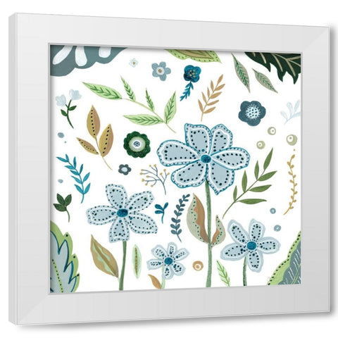 Fantasy Folk Flowers III White Modern Wood Framed Art Print by Tava Studios