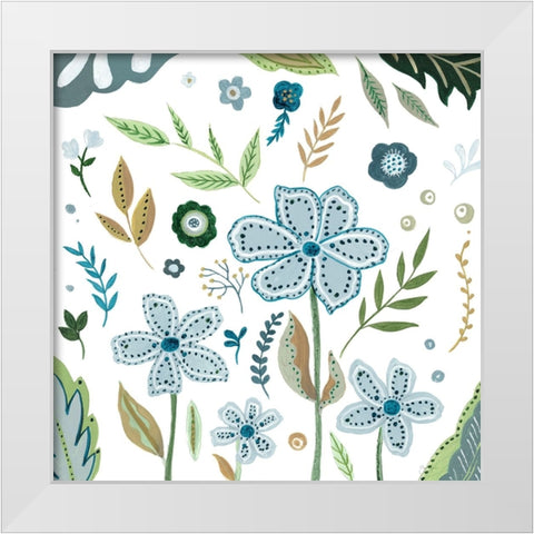 Fantasy Folk Flowers III White Modern Wood Framed Art Print by Tava Studios