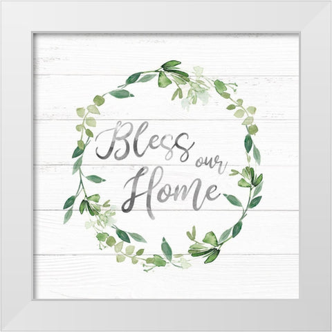 Bless Our Home Greenery White Modern Wood Framed Art Print by Robinson, Carol