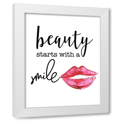 Beauty Starts with a Smile White Modern Wood Framed Art Print by Santiago, Daniela