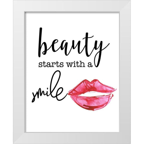 Beauty Starts with a Smile White Modern Wood Framed Art Print by Santiago, Daniela