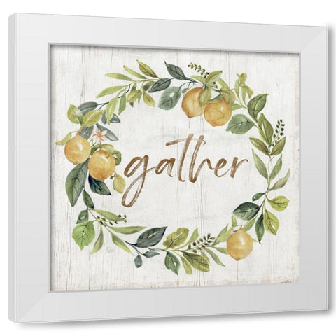 Lemons Gather White Modern Wood Framed Art Print by Nan