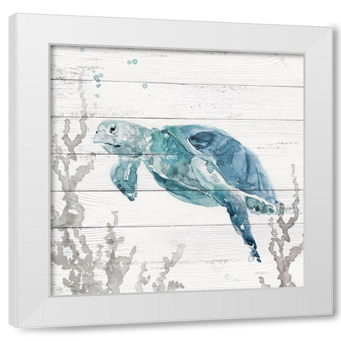 Aqua Turtle II White Modern Wood Framed Art Print by Robinson, Carol