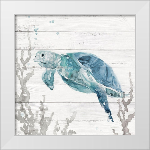 Aqua Turtle II White Modern Wood Framed Art Print by Robinson, Carol
