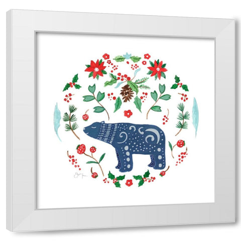 Christmas Folk Bear White Modern Wood Framed Art Print by Tava Studios