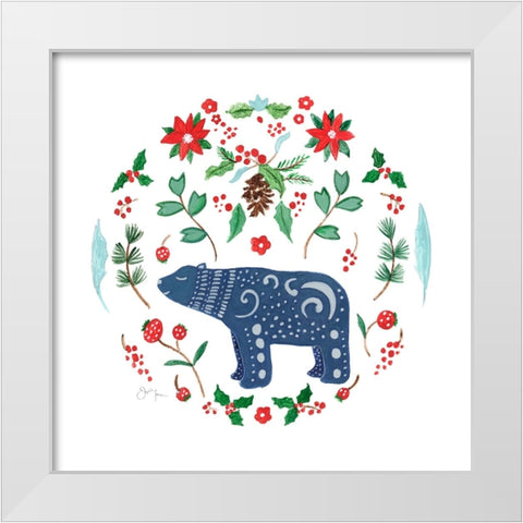 Christmas Folk Bear White Modern Wood Framed Art Print by Tava Studios