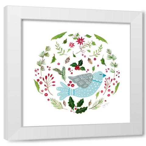 Christmas Folk Bird White Modern Wood Framed Art Print by Tava Studios