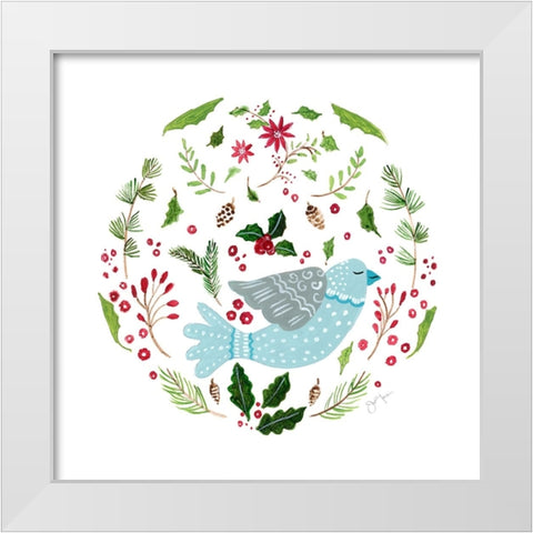 Christmas Folk Bird White Modern Wood Framed Art Print by Tava Studios