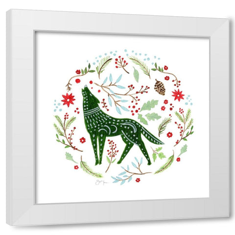 Christmas Folk Wolf White Modern Wood Framed Art Print by Tava Studios