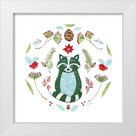 Christmas Folk Racoon White Modern Wood Framed Art Print by Tava Studios