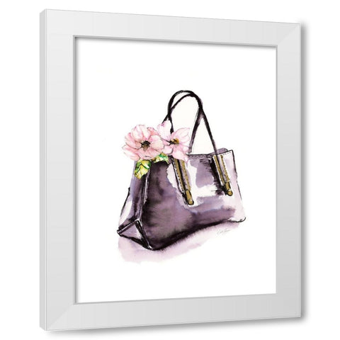 Handbag With Flower White Modern Wood Framed Art Print by Chang, Stella
