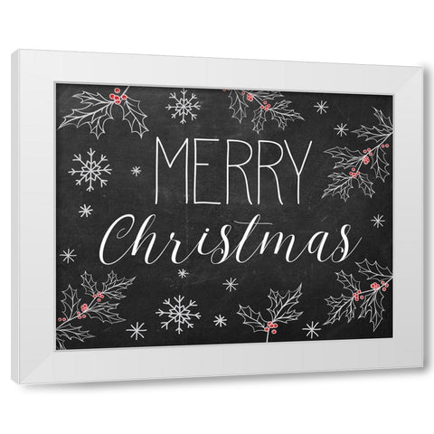 Merry Christmas Chalkboard White Modern Wood Framed Art Print by Santiago, Daniela