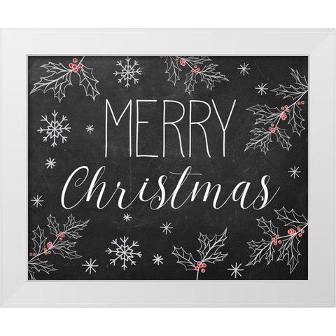 Merry Christmas Chalkboard White Modern Wood Framed Art Print by Santiago, Daniela