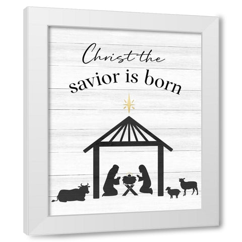 The Savior Is Born White Modern Wood Framed Art Print by CAD Designs