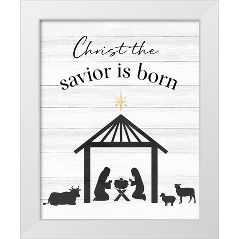 The Savior Is Born White Modern Wood Framed Art Print by CAD Designs
