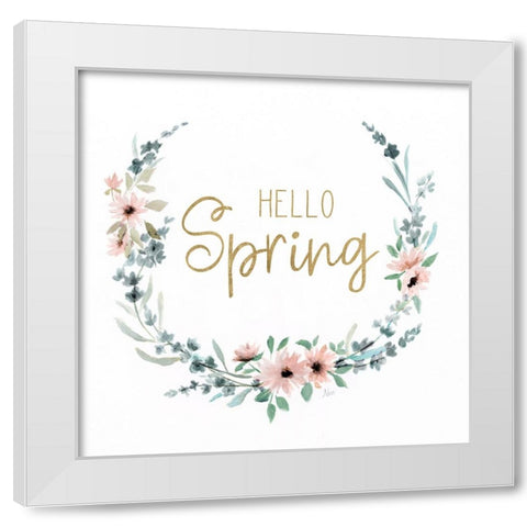 Hello Spring White Modern Wood Framed Art Print by Nan