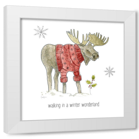 Simple Winter Pleasures Moose White Modern Wood Framed Art Print by Finn, Livi