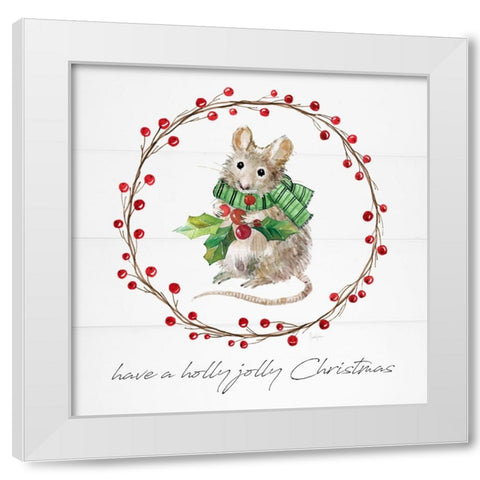 Farmhouse Christmas Mouse White Modern Wood Framed Art Print by Finn, Livi