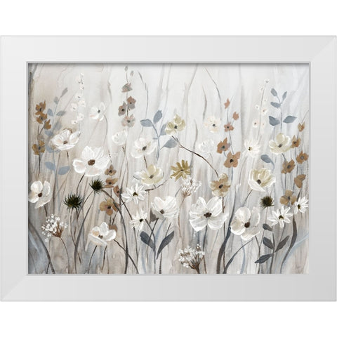 Misty Meadow Field White Modern Wood Framed Art Print by Nan