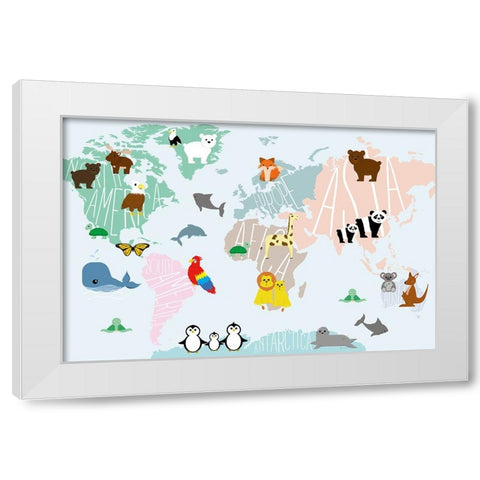 Animal Map White Modern Wood Framed Art Print by Santiago, Daniela