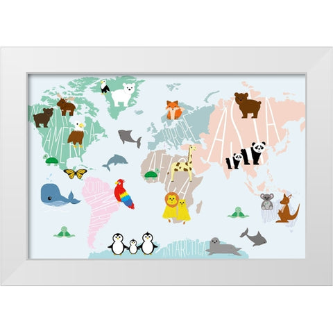 Animal Map White Modern Wood Framed Art Print by Santiago, Daniela