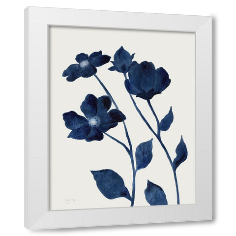 Indigo Bloom I White Modern Wood Framed Art Print by Tava Studios