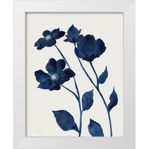 Indigo Bloom I White Modern Wood Framed Art Print by Tava Studios
