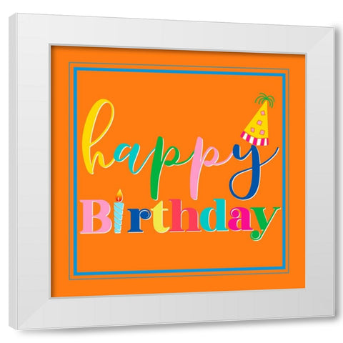 Happy Birthday Square White Modern Wood Framed Art Print by CAD Designs