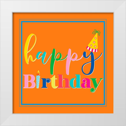 Happy Birthday Square White Modern Wood Framed Art Print by CAD Designs